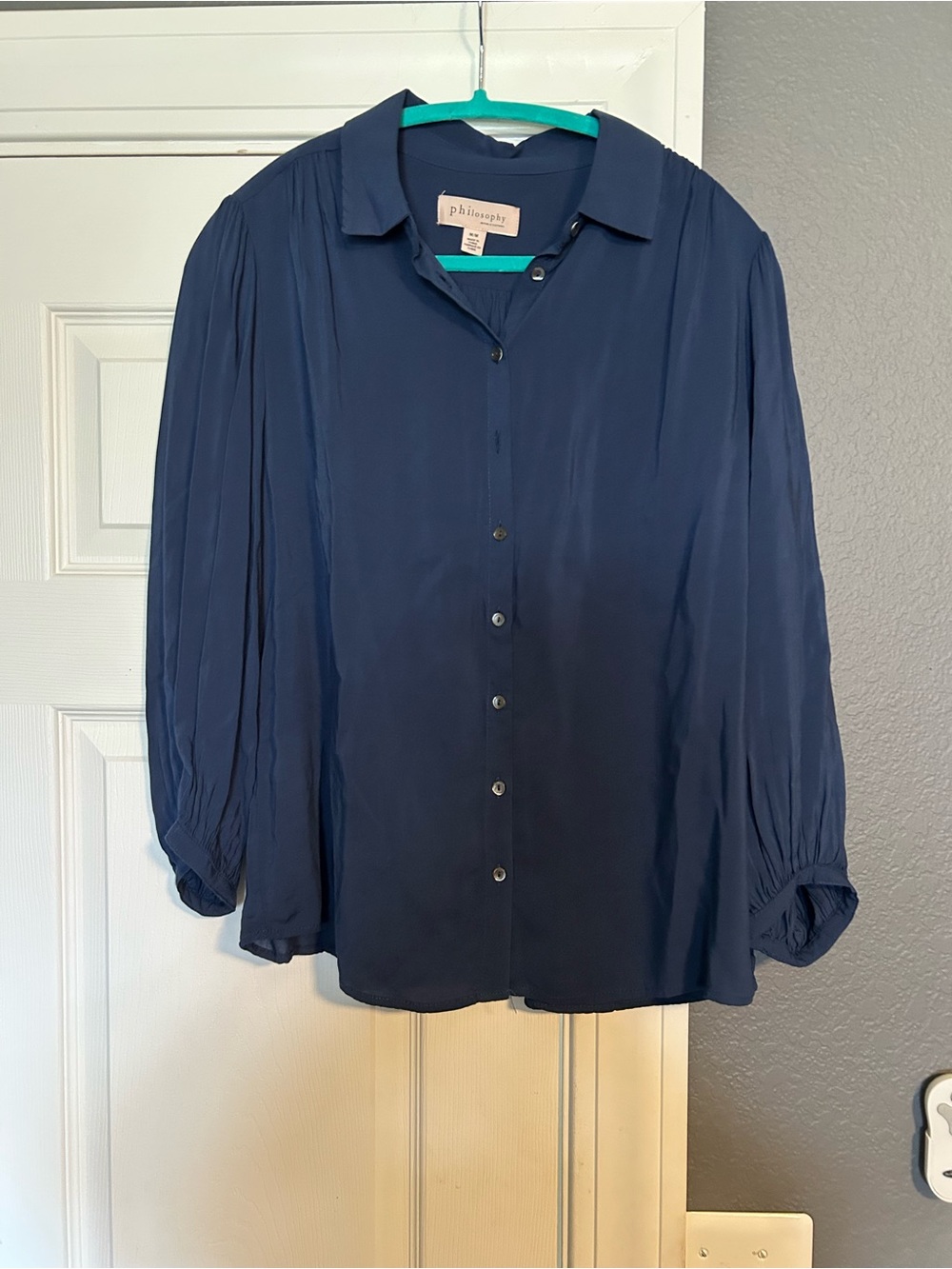 Philosophy Navy Blue Button-Front Long Sleeve Blouse